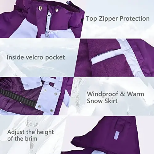 YINGJIELIDE Girl's Waterproof Ski Jacket,Kids Outdoor Snowboarding windproof Jacket,Fleece Lined Hooded,Warm Winter Snow Coat - 5
