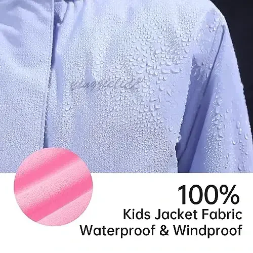 YINGJIELIDE Qizlar uchun suv o'tkazmaydigan chang'i kurtkasi, bolalar uchun ochiq havoda snoubordga qarshi shamol kurtkasi, jun bilan qoplangan kaputli, issiq qishki qor paltosi - 5