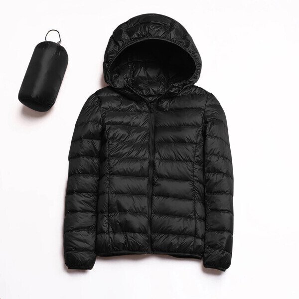 Yinguo women's packable down jacket lightweight puffer jacket hooded winter coat black L - 4