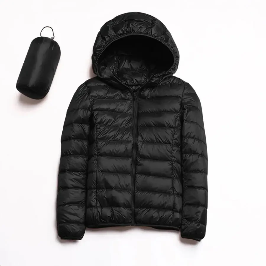 Yinguo women's packable down jacket lightweight puffer jacket hooded winter coat black L - 4