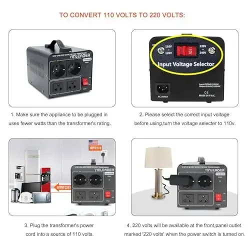 Yinleader 1000W 110V to 220V EU Voltage Converter Transformer Step Up/Down Converter 110/120 Volt - 220/230/240 Volt w/US Power Cord(NO 220V Power Cord) - 5
