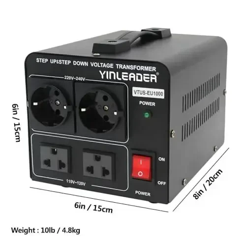 Yinleader 1000W 110V to 220V EU Voltage Converter Transformer Step Up/Down Converter 110/120 Volt - 220/230/240 Volt w/US Power Cord(NO 220V Power Cord) - 6