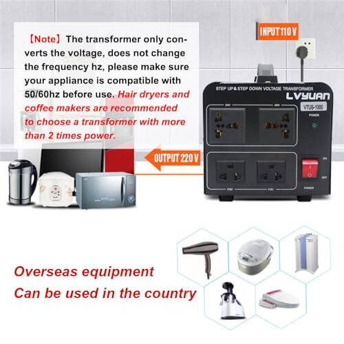 Yinleader 1000W Voltage Converter Transformer(110V to 220V OR 220V to 110V) 1000 Watt Step Up/Down Converter 110/120 Volt - 220/240 Volt w/US Power Cord,Circuit Breaker Protection (VTUS-1000) - 13