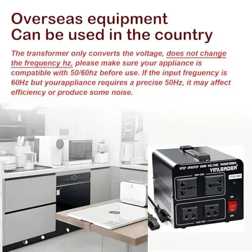 Yinleader 110V dan 220V gacha kuchlanish konvertori transformatori 2000W 110/120 Voltdan - 220/240 Volt konvertoriga kuchaytirish/pasaytirish - 6
