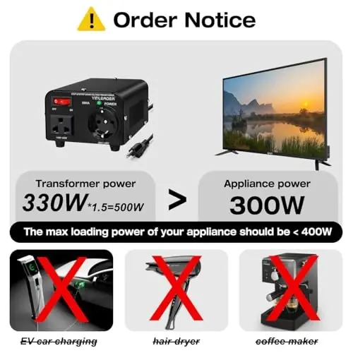 Yinleader 110v to 220v European Voltage Converter Transformer 500W Step Up Converter 110/120 Volt to 220/230/240 Volt or Step Down 220 to 110 w/US Power Cord,Circuit Breaker Protection - 3