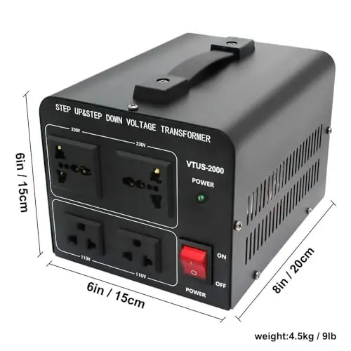 Yinleader 110V to 220V Voltage Converter Transformer 2000W Step Up/Down 110/120 Volt - 220/240 Volt Converter - YINLEADER