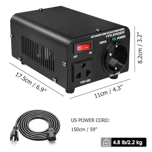 Yinleader 110v to 220v European Voltage Converter Transformer 500W Step Up Converter 110/120 Volt to 220/230/240 Volt or Step Down 220 to 110 w/US Power Cord,Circuit Breaker Protection - 4