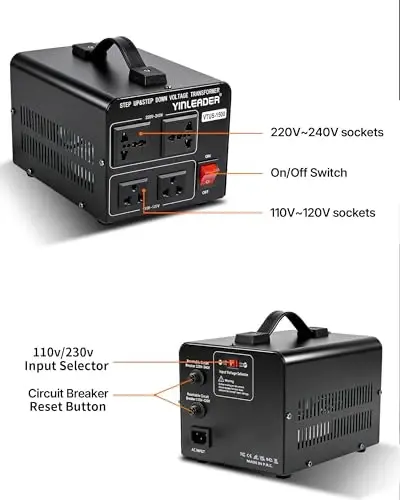 Yinleader 1500W 110V to 220V or 220V/230V/240V to 110V/120V Power Converter | Step Up/Down Voltage Transformer Converter for Use 220V Overseas Appliances,Circuit Breaker Protection - 2