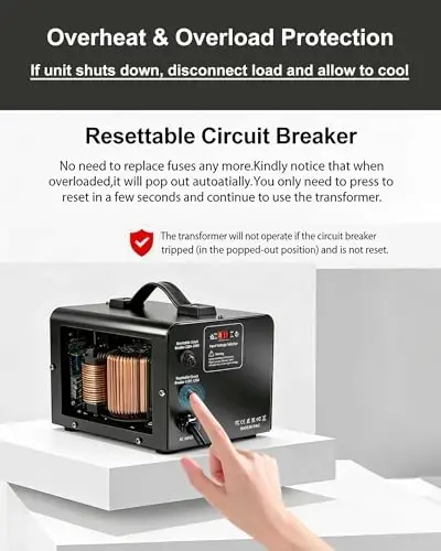 Yinleader 1500W 110V to 220V or 220V/230V/240V to 110V/120V Power Converter | Step Up/Down Voltage Transformer Converter for Use 220V Overseas Appliances,Circuit Breaker Protection - 3