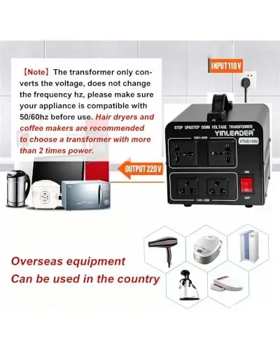 Yinleader 1500W 110V to 220V or 220V/230V/240V to 110V/120V Power Converter | Step Up/Down Voltage Transformer Converter for Use 220V Overseas Appliances,Circuit Breaker Protection - 4