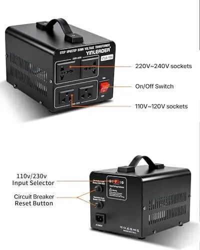 Yinleader 1500W 110V to 220V or 220V/230V/240V to 110V/120V Power Converter | Step Up/Down Voltage Transformer Converter for Use 220V Overseas Appliances,Circuit Breaker Protection - Yinleader (1)