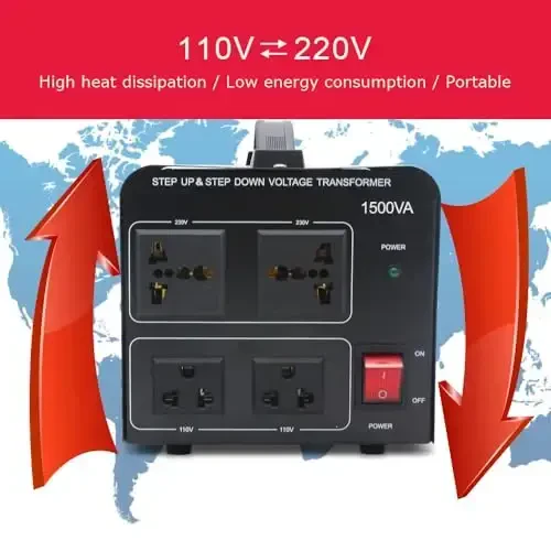 Yinleader 1500W Step Up & Step Down Voltage Transformer Converter 110V to 220V or 220V/230V/240V to 110V/120V Power Converter w/US Power Cord,Circuit Breaker Protection - 6