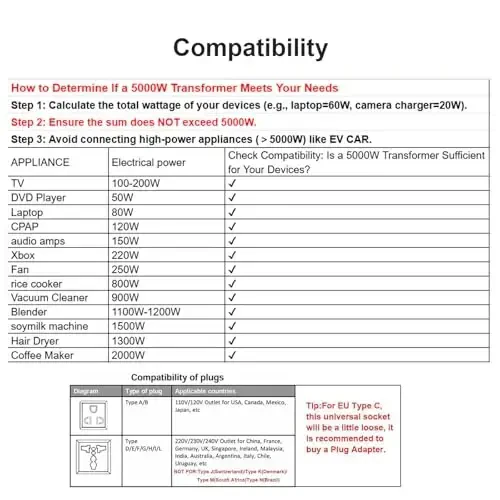 Yinleader 5000W PRO Voltage Transformer Converter Step Up/Down AC 110V/120V to 220V/240V or 220V/240V to 110V/120V Power Converter w/US Standard Power Cord,Circuit Breaker Protection - 6