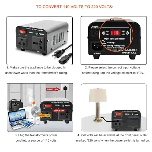 Yinleader 500W Voltage Transformer Power Converter (220V to 110V, 110V to 220V) Step Up/Down Converter 110/120 Volt - 220/240 Volt - 3