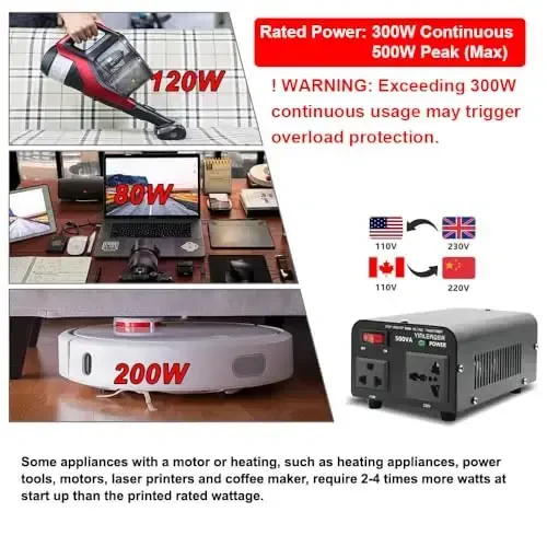 Yinleader 500W Voltage Transformer Power Converter (220V to 110V, 110V to 220V) Step Up/Down Converter 110/120 Volt - 220/240 Volt - 5