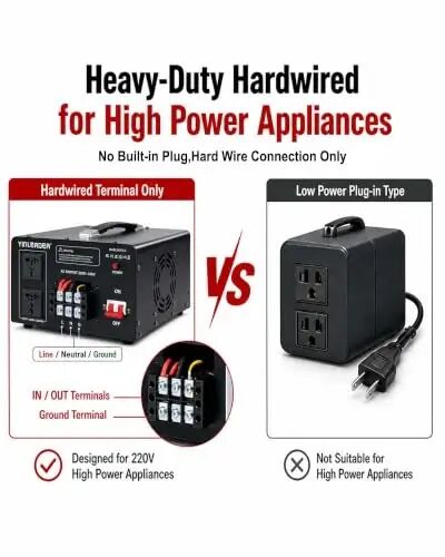 Yinleader 6000W PRO Step Up Transformer, Hardwire Connection Only AC 110-120V to 220-240V High Capacity Voltage Converter, Circuit Breaker Safe Protection for EV Charging(excludes Cable) - Yinleader (1)