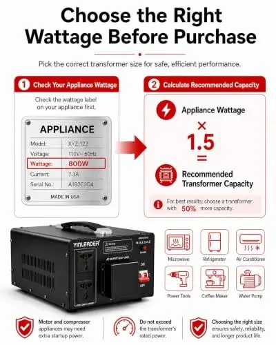 Yinleader 6000W PRO Step Up Transformer, Hardwire Connection Only AC 110-120V to 220-240V High Capacity Voltage Converter, Circuit Breaker Safe Protection for EV Charging(excludes Cable) - 3