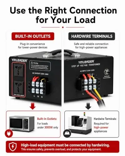 Yinleader 6000W PRO Step Up Transformer, Hardwire Connection Only AC 110-120V to 220-240V High Capacity Voltage Converter, Circuit Breaker Safe Protection for EV Charging(excludes Cable) - 6