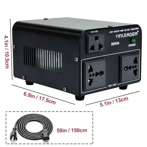 Yinleader 800W Voltage Converter Step Up 110V-120V to 220V-240V & Step Down 220V-240V to 110V-120V Power Transformer w/US Power Cord,Circuit Breaker Protection (VTUS-800) - 5