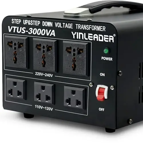 Yinleader Voltage Converter Transformer(110V to 220V, 220V to 110V) Step Up/Down Transformer Converter 110/120 Volt - 220/240 Volt w/US Power Cord,Circuit Breaker Protection (VTUS-3000-6S) - 1