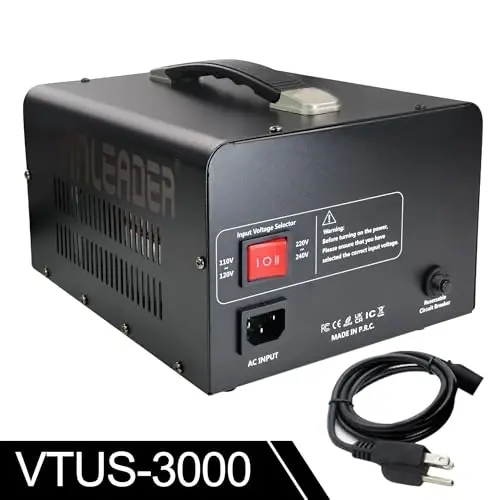 Yinleader Voltage Converter Transformer(110V to 220V, 220V to 110V) Step Up/Down Transformer Converter 110/120 Volt - 220/240 Volt w/US Power Cord,Circuit Breaker Protection (VTUS-3000-6S) - 2