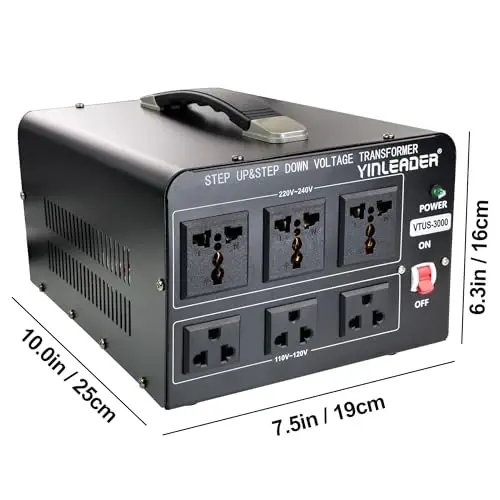 Yinleader Voltage Converter Transformer(110V to 220V, 220V to 110V) Step Up/Down Transformer Converter 110/120 Volt - 220/240 Volt w/US Power Cord,Circuit Breaker Protection (VTUS-3000-6S) - 5