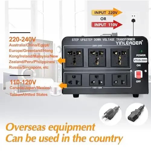 Yinleader kuchlanish konvertori transformatori (110V dan 220V gacha, 220V dan 110V gacha) O'zgartiruvchi transformator 110/120 Volt - 220/240 Volt AQSh elektr shnuri, kontakt uzuvchi himoyasi (VTUS-3000-6S) - 6