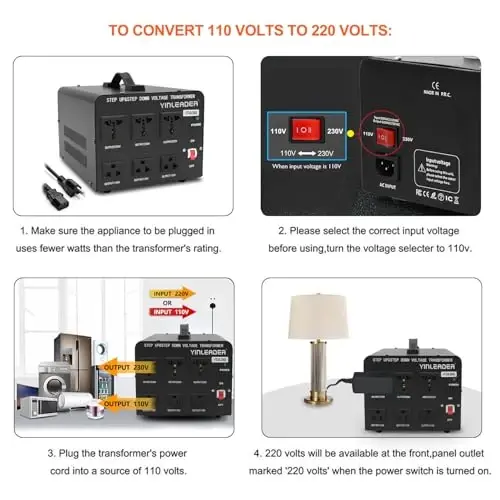 Yinleader Voltage Converter Transformer(110V to 220V, 220V to 110V) Step Up/Down Transformer Converter 110/120 Volt - 220/240 Volt w/US Power Cord,Circuit Breaker Protection (VTUS-3000-6S) - 3