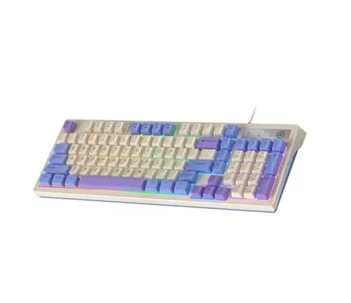 YinRazer Membrane Gaming Keyboard,98 Keys Three Spell Color Matching Game Keyboard,Colorful Neon LED Backlight Ultra-Compact USB Wired Keyboard,for Mac/Win System Laptop PC Gamer Typist (Purple) - 1