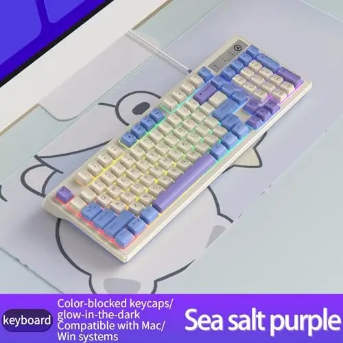 YinRazer Membrane Gaming Keyboard,98 Keys Three Spell Color Matching Game Keyboard,Colorful Neon LED Backlight Ultra-Compact USB Wired Keyboard,for Mac/Win System Laptop PC Gamer Typist (Purple) - MODAZONE (1)