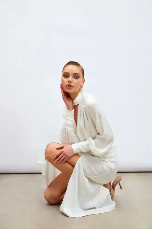 Yirtiq Satendan Yubka - Ekru - 6