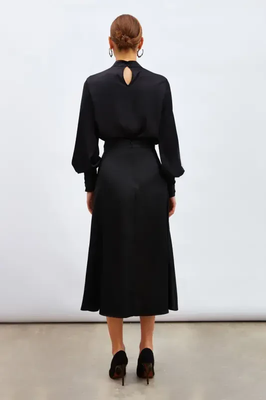 Yirtiq Satin Yubka - QORA - 6