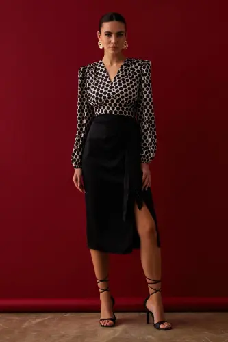 Yirtiq Satin Yubka - Qora - SATEEN (1)