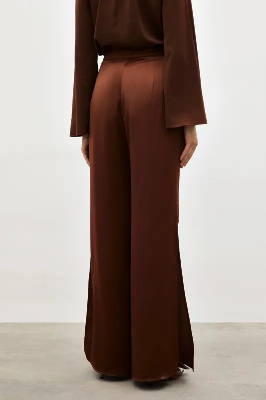 Yirtma detallı satin shim - Kahve-KAHVE - 7