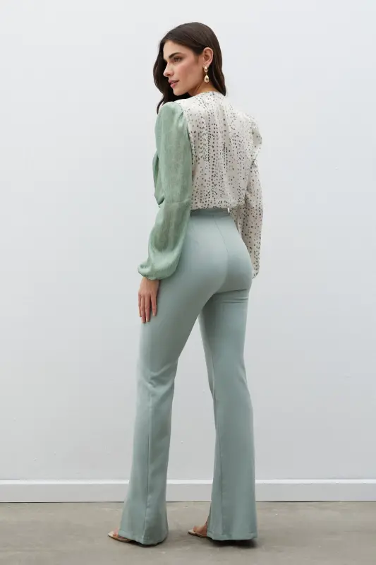 Yırtmaç Detaylı İspanyol Pantolon - Çağla Yeşili-ÇAĞLA YEŞİLİ - 7