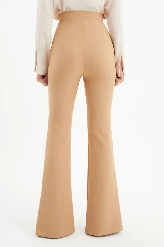 Yırtmaç Detaylı İspanyol Pantolon - Camel-CAMEL - 6