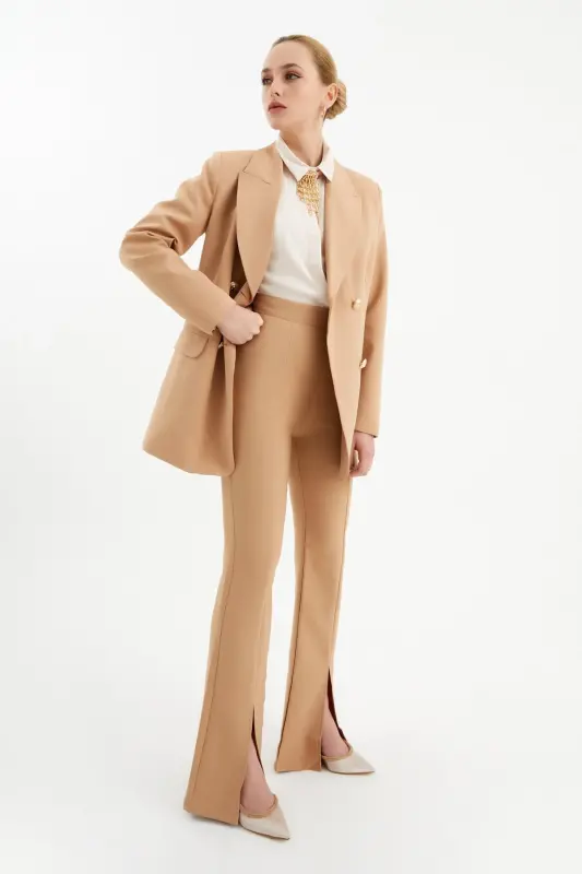 Yırtmaç Detaylı İspanyol Pantolon - Camel - CAMEL - 1