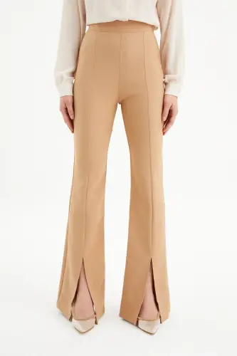 Yırtmaç Detaylı İspanyol Pantolon - Camel - CAMEL - 4