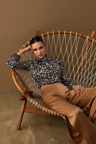 Yırtmaç Detaylı Saten Pantolon - Camel-CAMEL - 6