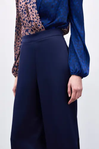 Yırtmaç Detaylı Saten Pantolon - Lacivert-Lacivert - 7