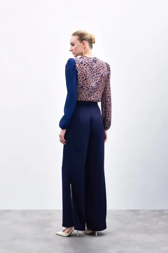 Yırtmaç Detaylı Saten Pantolon - Lacivert-Lacivert - 8