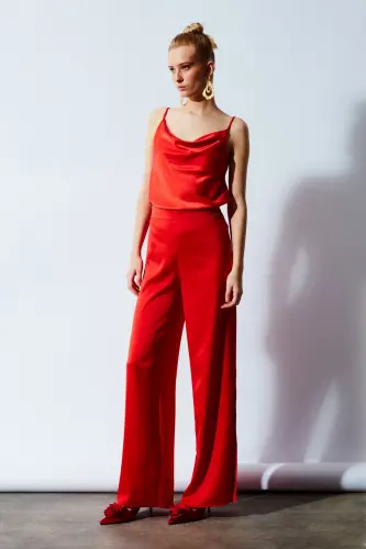 Yırtmaç Detaylı Saten Shim - Oranj-ORANJ - SATEEN (1)