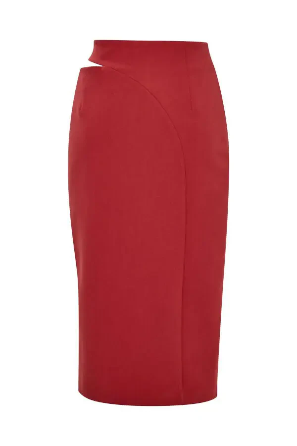 Yırtmaçlı Beli Metal Tokalı Kalem Etek - 8