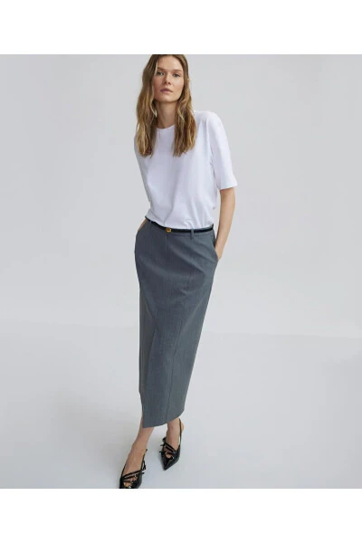 Yırtmaçlı midi etek - İPEKYOL