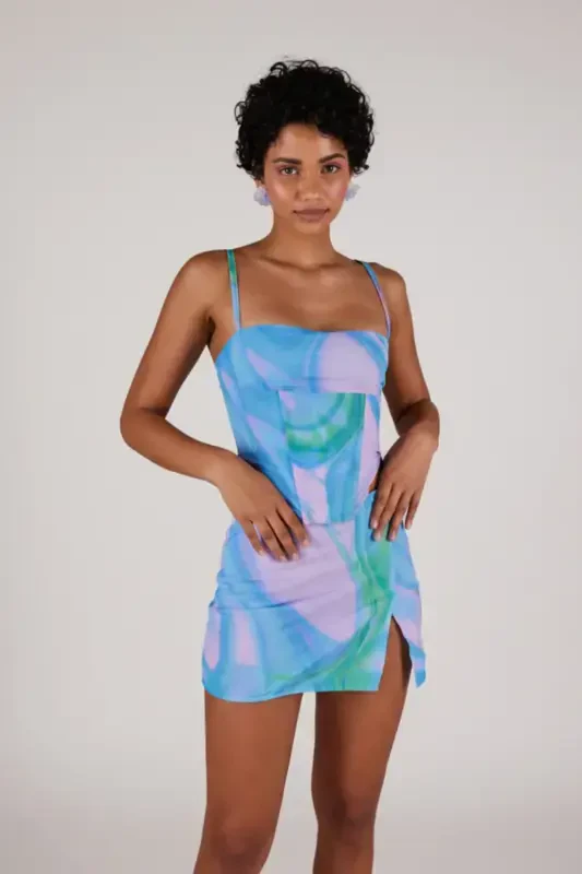 Yırtmaçlı Mini Tül Sierra Etek Mavi - 5