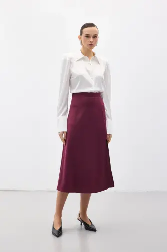 Yırtmaçlı Saten Etek - Mürdüm-Mürdüm - 4