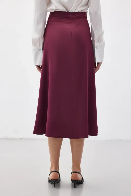 Yırtmaçlı Saten Etek - Mürdüm-Mürdüm - 8