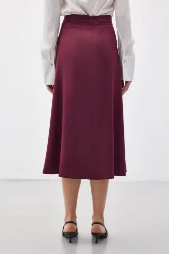 Yırtmaçlı Saten Etek - Mürdüm - Mürdüm - 8