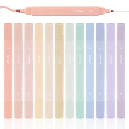 YISAN Pastel Highlighter Pens,Double Tip 12 Colors Bible Highlighter Markers no bleed,70924 - 6
