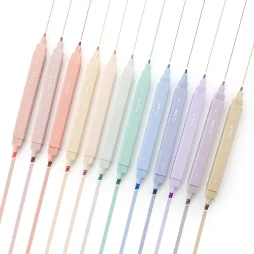 YISAN Pastel Highlighter Pens,Double Tip 12 Colors Bible Highlighter Markers no bleed,70924 - 7